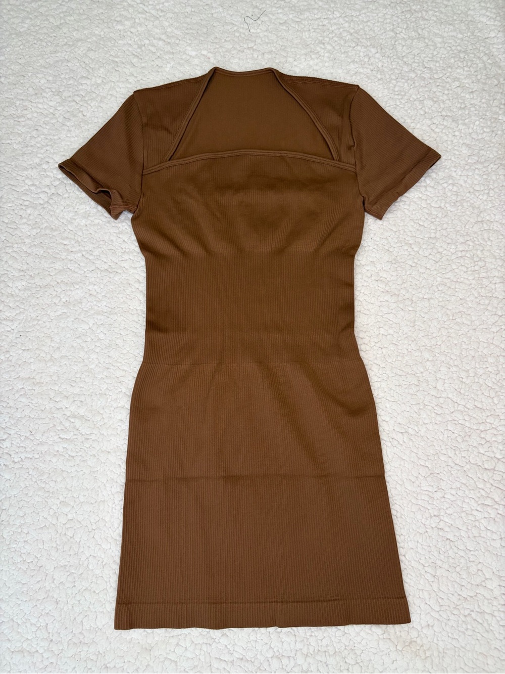 Mini Dress Women Brown Robbed Knit Short Sleeve Square Neckline Size Medium